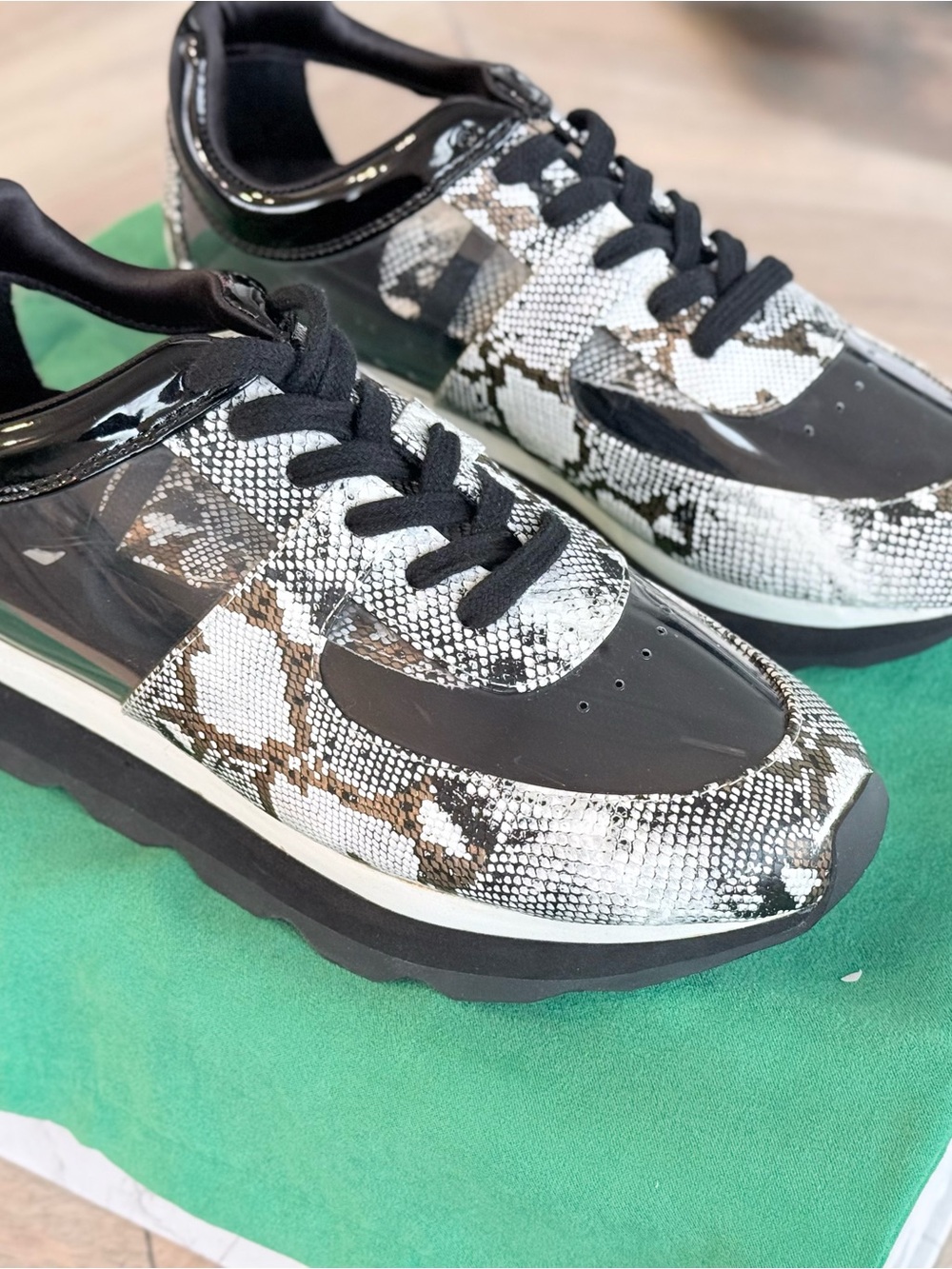 Jessica Rich Women's Clear Panel Snake-Print Sneakers in Black and Brown